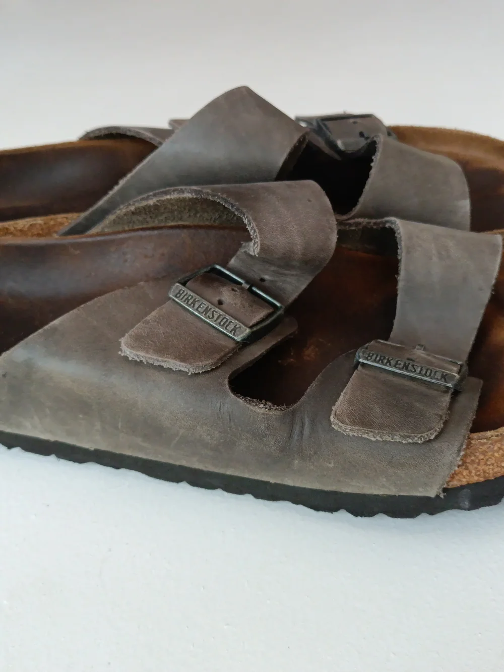 Birkenstock Men's Double Buckle Suede Slide Sandals in Gray Brown